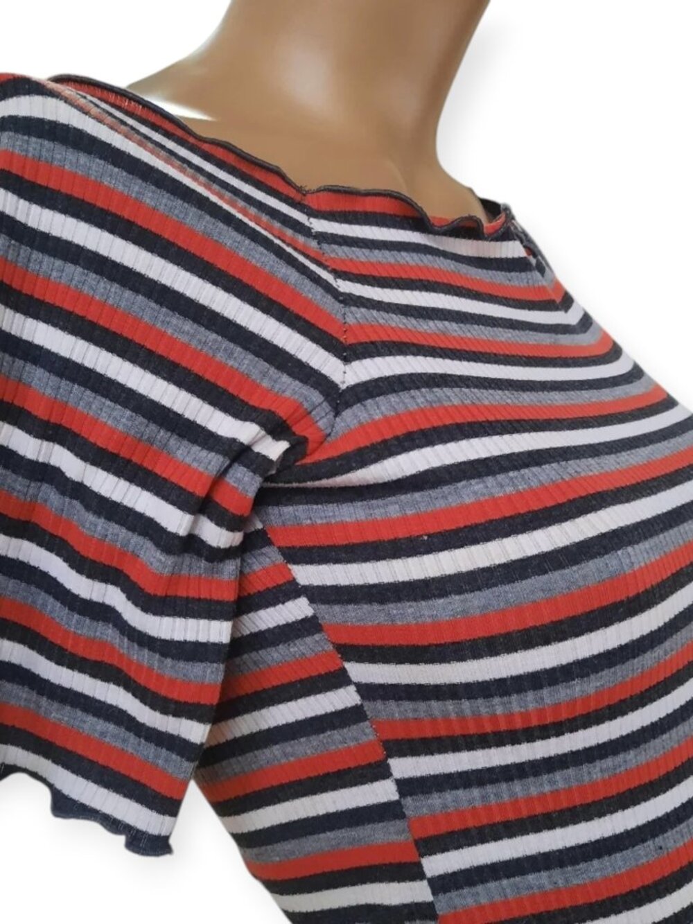 Caution to the Wind Striped Midi Dress Women’s Large Off Shoulder Ribbed USA - Picture 7 of 10